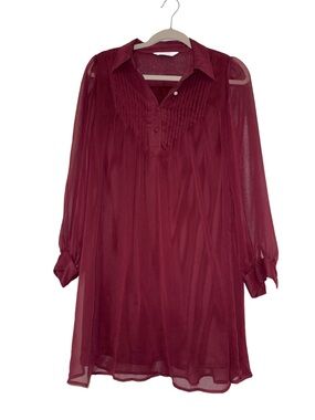 Nine West Burgundy Sheer Pintuck Tunic